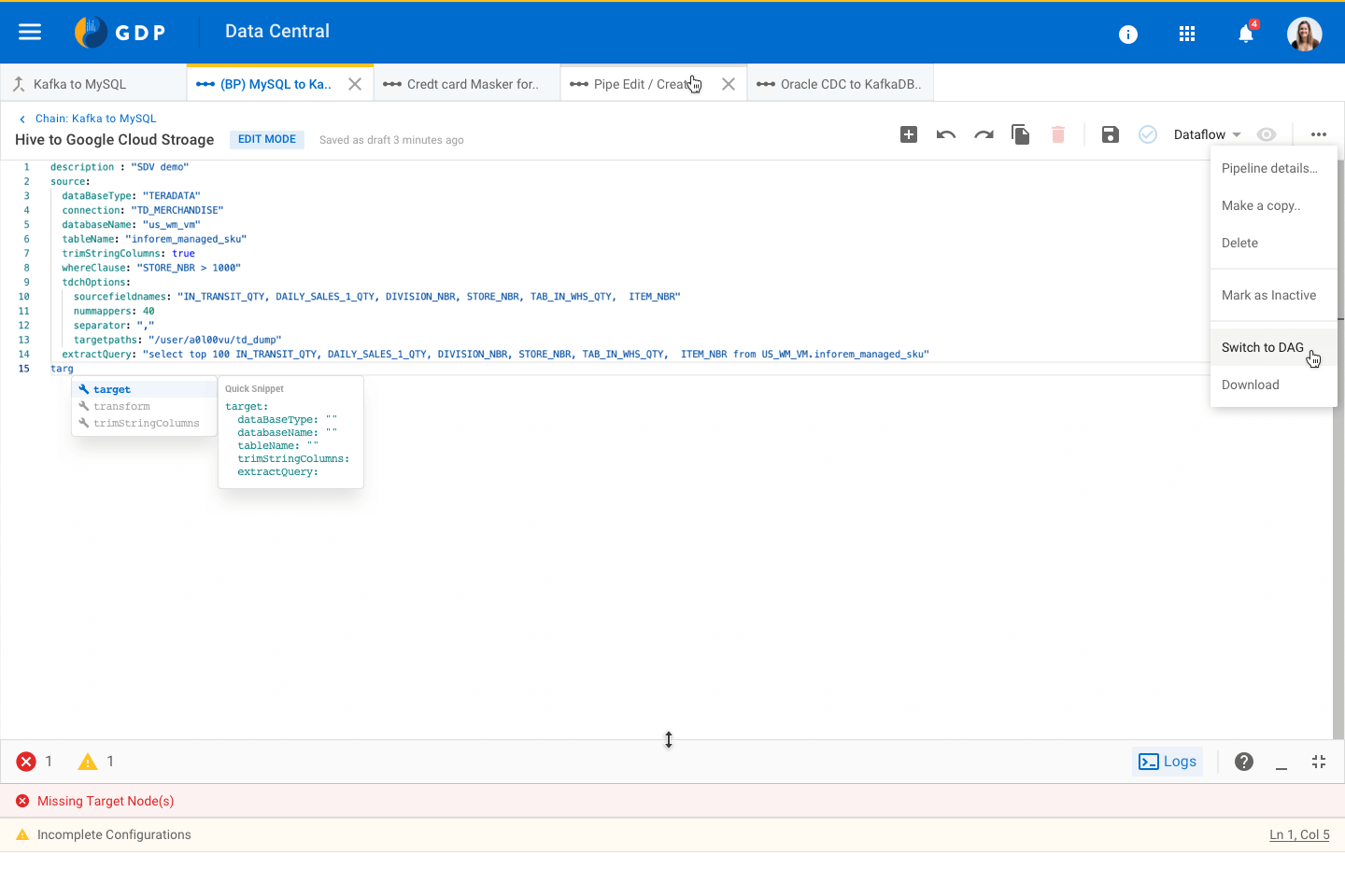 Code Editor view for a Pipe