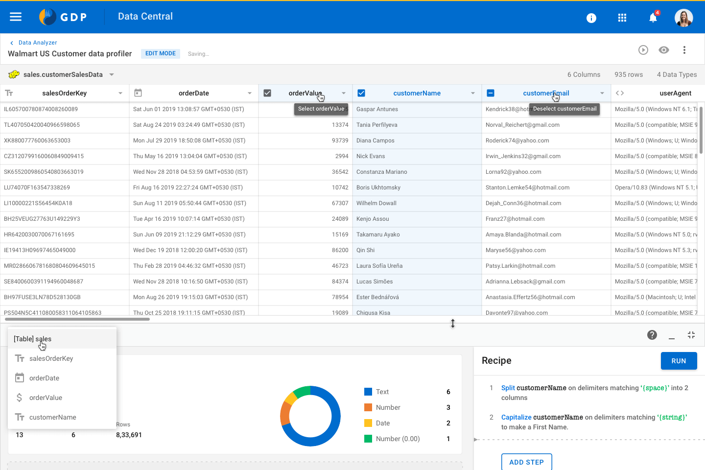 Data Analyzer view for Business Analysts